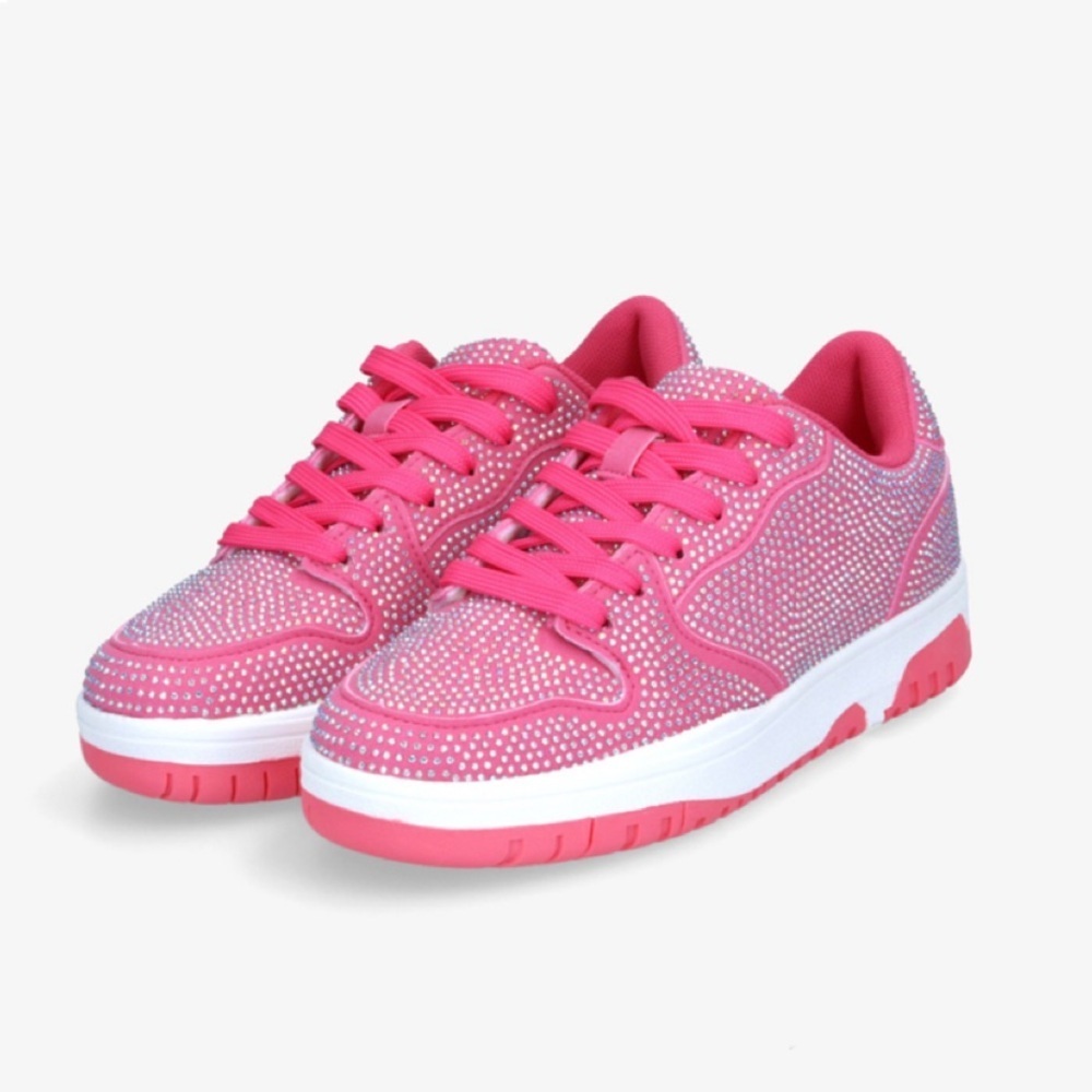 Kids Pink Rhinestone Lace-Up Sneakers